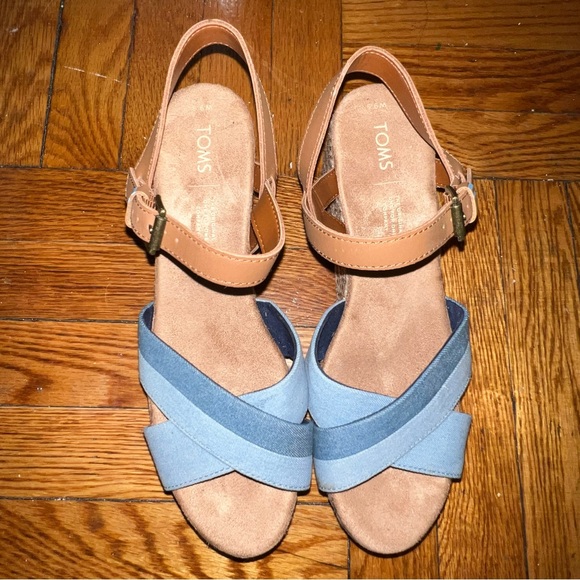 Toms Womens Willow Suede Strappy Wedge Sandals Denim - Picture 3 of 9